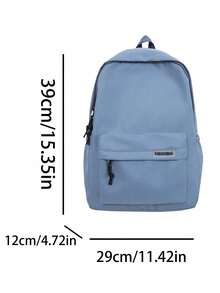 Grey Minimalist Backpack, Solid Casual Nylon School Bag With Fashion Label, Multi-Pocket Lightweight Daypack For Daily Travel - Multicolor - View 5