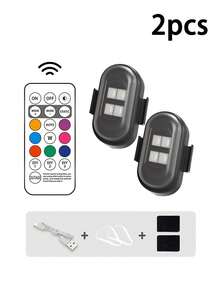 2/4/6/8入 4LED USB充電式車內燈，附遙控器，8色迷你RGB氛圍燈，適用於汽車、摩托車、自行車與無人機，高亮度，安裝簡單 - 4顆LED - 查看 15