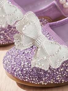 Zapatos Mary Jane para niñas 2026 Azul/Morado con correa de gancho y bucle de perla, lazo de malla de doble capa, cristales iridiscentes, suela plana de goma ligera y antideslizante, adecuados para uso diario, escuela, salidas, sesiones de fotos, fiestas de cumpleaños! - Morado - Ver 6