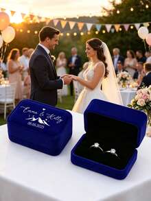 New Personalized Wedding Ring Box, Engagement Ring Box, Proposal Ring Box, Modern Ring Box, Anniversary Gift, With Customized Display Stand And Velvet Lining, Holds 2 Rings, Suitable For Wedding, Engagement And Proposal Occasions To Store Jewelry - Multicolor - View 2