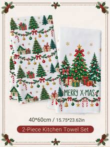 2PCS Kitchen Towels, Christmas Tree Gift Box Pattern Kitchen Towels Dish Cloths, Watercolor Style 40*60cm Rectangular Soft Microfiber Cleaning Kitchen Towels, Perfect For Kitchen, Dining Room And Bathroom Use, Christmas Kitchen Decor, Home Decor, Neighbor Housewarming Gift, Dish Cloths - White - View 9