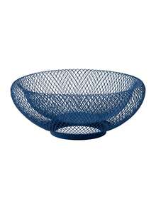 OCE Woven Iron Wire Mesh Fruit Bowl, Hollow Metal Fruit Basket Decorative Storage Tray For Kitchen Countertop, Table Centerpiece Decor For Fruits Snacks, 25cm, Green/Blue/Yellow Available - Blue - View 3