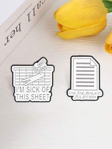 2Pcs Office Worker Meme Enamel Pin Set Funny Spreadsheet Document Humor Lapel Badge Metal Brooch For Backpack Jacket Coworker Accessory Gift - White - View 8