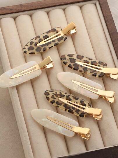 4pcs Vintage Leopard Print Iridescent Shell Seamless Hair Clips For Women, Makeup, Face Washing, Side Bangs, Versatile Hair Accessories, Vintage Fashion Side Bangs And Loose Hair Fixing Seamless Clips, Suitable For Daily Use