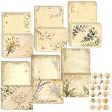 Set Kertas Surat dan Amplop Motif Bunga Botanis Intage 72 Pcs Perlengkapan Tulis 24 Lembar 24 Amplop 24 Stiker untuk Sahabat Pena dan Undangan Pernikahan - Sampanye - View 3