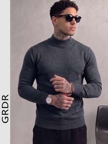 GRDR Autumn/Winter New High Neck Soft Pullover Sweater, Casual Knit Top Warm Base Layer - Dark Grey - View 3