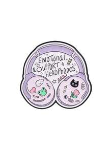 1pc Cute "EmotionalSupport Headphones" Enamel Pin,Cartoon Frog And Black Cat Stamp Badge,Fashion Accessory For Clothes And Bags,Gift For Music Lovers - Multicolor - View 9