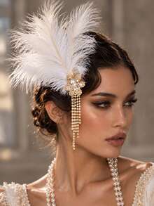 outingfit 1pc New Feather Hair Comb Minimalist Vintage Floral Tassel Hair Accessory Headpiece For Women - Gold - View 1