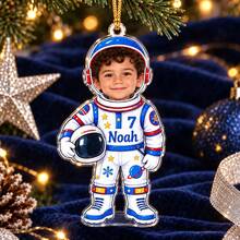 1pc Custom Kids Photo Career Christmas Ornament,Vet Chef Scientist Firefighter Astronaut Builder Custom Face Tree Decor,Holiday Keepsak,Christmas Gift - Cadet Blue - View 14