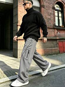 男士春夏休閒寬鬆直筒運動長褲 時尚休閒長褲 - 灰色 - 查看 2