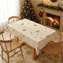 1PC Christmas Minimalist Snowflake & Star Tablecloth, Simple Cute Style Stain-Resistant Beautiful Dining Table Decor Cloth, Suitable For Christmas Table Decoration, Picnic Tablecloth, Holiday Celebration, Wedding Party Gathering, Birthday Banquet, Daily Dining Table, Kitchen & Dining Room Decor, All Seasons, Home Decor - Apricot - View 9