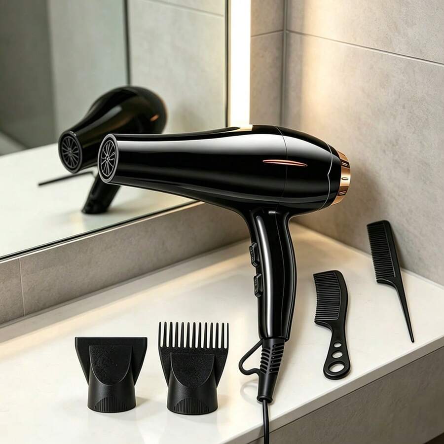 Professional Electric Air Dryer, New Model, High Speed And Compact Design, With Three Speed Levels, Alternating Between Cold And Hot Air,  Blue Light, Ideal For Home Use And In Salons.