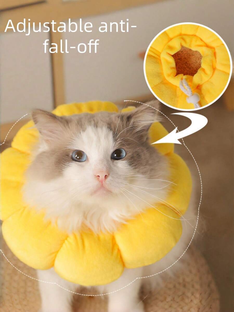 1pc Adjustable Drawstring Sunflower Shaped Pet Recovery Elizabeth Collar, Soft Anti-Scratch Anti-Lick Collar, Prevent Pet Biting, Suitable For Post-Surgery Protection And Daily Grooming Bathing Accessories, Fit For Cats And Small Dogs