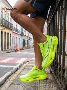 EDIXIM Sepatu Lari Pria Model Baru Musim Semi/Gugur 2026, Sepatu Lari Jalan Raya Berbahan Jala Bernapas, Sol Lembut Peredam Guncangan - Hijau fluoresensi - View 2