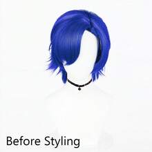 Blue Synthetic Short Straight Wig With Bangs For Men, Anime Game Cosplay Heat-Resistant Wig, Suitable For Daily Wear And Parties - Blue - View 2