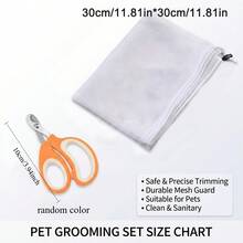 2pcs Set (Includes 1 Random Color Scissors And 1 Mesh Bag): Rabbit Nail Trimming Mesh Bag With Scissors, Rabbit Anti-Scratch Anti-Bite Restraint Bag, Pet Nail Trimming Protective Mesh Cover, Portable Rabbit Grooming Supplies - Multicolor - View 11