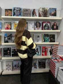 Women's New Minimalist Versatile Casual Striped Drop Shoulder Long Sleeve Sweater - Coffee With Egg Yolk - View 6