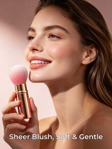 GUOXIAONIU Retractable Blush Brush With Protective Cap, Portable Pocket Makeup Brush, Soft Synthetic Bristles For Blush & Contour, On-The-Go Touch Up - Gold - View 2