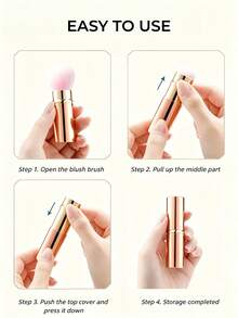 GUOXIAONIU Retractable Blush Brush With Protective Cap, Portable Pocket Makeup Brush, Soft Synthetic Bristles For Blush & Contour, On-The-Go Touch Up - Gold - View 8