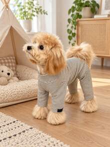 1pc Striped Four-Legged Pet Outfit – A Cozy, Stylish, And Fun Dog Perfect For Autumn; Crafted From Soft, Durable Fabric And Designed Specifically For Your Beloved Pet. - Grey - View 2