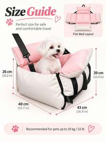 Pet Car Seat For Small Dogs & Cats, Portable Travel Carrier & Hand Carry Dog Bed, Detachable Washable Pet Booster Seat, Soft Car Safety Bed For Travel - Multicolor - View 9