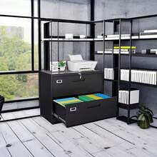 Archivador Lateral de Metal Negro 40.1x89.9x72.9 cm |   Gabinete de 2 Cajones Grandes con Cerradura para Colgar Archivos |   Compatible con Carta Legal F4 y A4 para Oficina |   Fácil de Armar - Negro - Ver 4