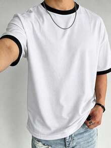 Men's Summer Casual Versatile Patchwork Short Sleeve T-Shirt - White - View 1