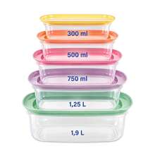 KIWI Tontarelli | Set Of 5 Rectangular Food Containers, 300ml/500ml/750ml/1.25L/1.9L, Pack Of 22, Rigid Plastic, Lightweight And Impact-Resistant, Hand Wash Only - SET 22: 300 Ml / 500 Ml / 750 Ml / 1,25 L / 1,9 L - View 3