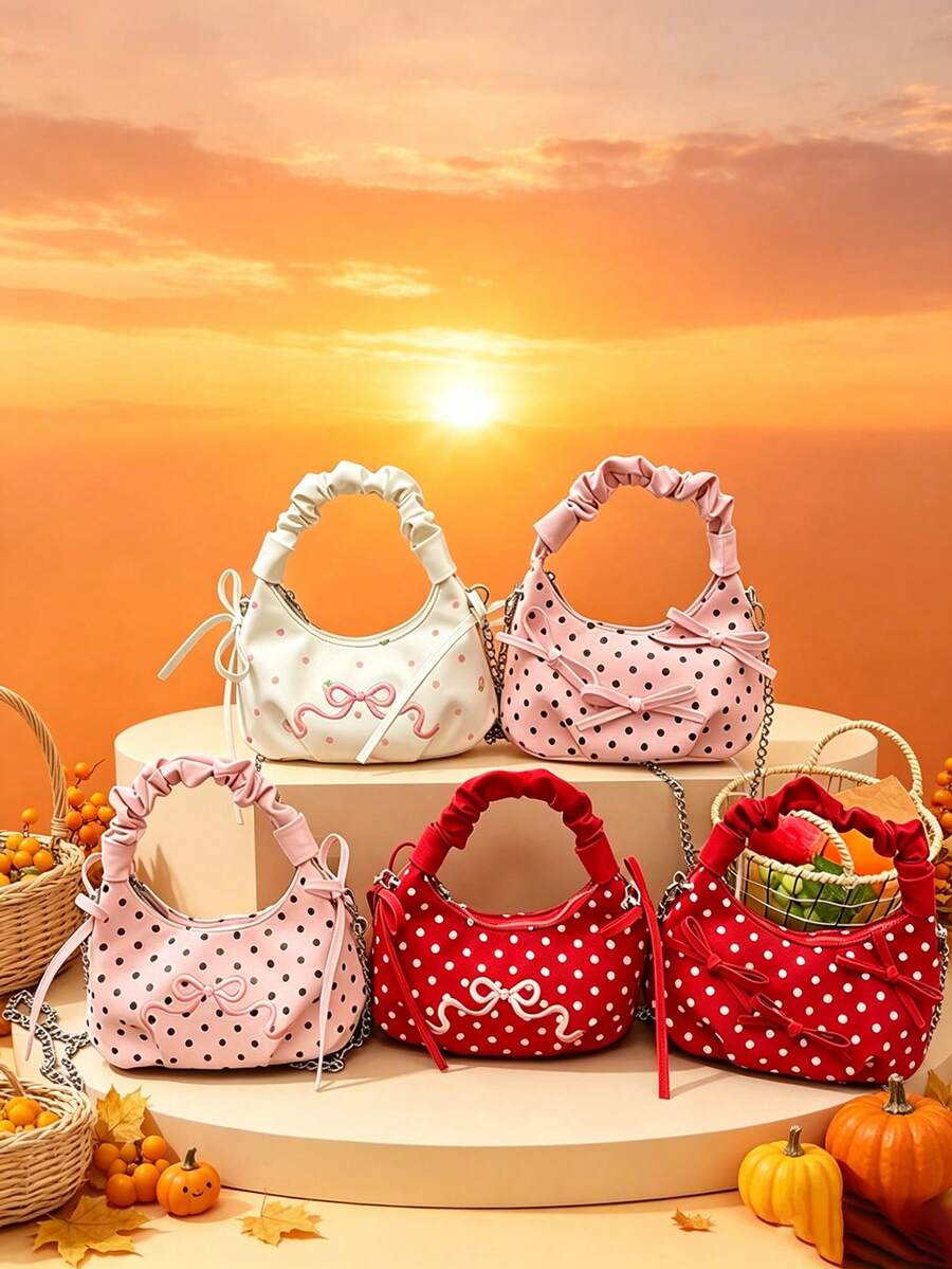 This Polka-Dot Bow Tote Bag Is Perfect For Everyday Outings. It Can Easily Hold Your Daily Essentials And Also Makes A Great Gift For A Friend. - Multicolor - View 1