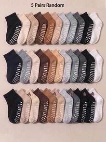 5/10/20雙大地色系防滑抓地中筒襪，男嬰幼兒，柔軟透氣彈性，0-36M秋冬款，嬰兒襪，男童襪，禮物 - 彩色 - 查看 10