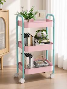 3-Tier Iron Storage Cart, Cream Yellow Kitchen Storage Trolley, With Universal Wheels Movable, Electrostatic Spray Coating Odorless And Non-Peeling, 4-Layer Large Capacity Divided Storage, Multi-Use For Kitchen Bathroom Laundry Room Living Room, Height 78cm Lightweight And Easy To Push, Combines Aesthetics And Practicality, Home Mobile Storage Essential - Multicolor - View 7