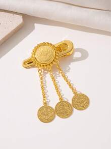 Herseygold 1pc Turkish Coin Totem Tassel Hair Clip, Kurdish Bride Headpiece, Middle Eastern Arabic Lucky Hair Accessory Side Clip - Gold - View 2