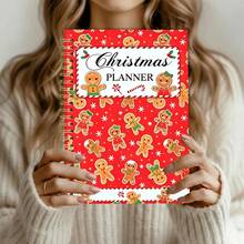 1pc 14*21cm Spiral Notebook, Red Gingerbread Man Seamless Pattern Christmas Planner Soft Cover Journal, Dot Grid Inner Pages, Holiday Organizer Notepad For Schedule & Gift List, Christmas Gift - Multicolor - View 3