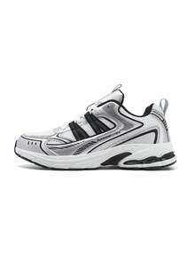 1 Pair Contrast Color Retro Chunky Sneakers Casual Sports Running Shoes Mesh Breathable Comfortable Shock-Absorbing Soft & Bouncy - Silver - View 7