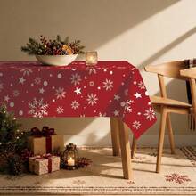1pc Christmas Minimalist Red Snowflake Merry Christmas Pattern Tablecloth, Stain-Resistant Dining Table Decor Cloth, Suitable For Kitchen, Dining Table, Coffee Table, TV Cabinet, Entryway, Party Holiday Decoration, Home Decor, Christmas Gathering - Multicolor - View 5
