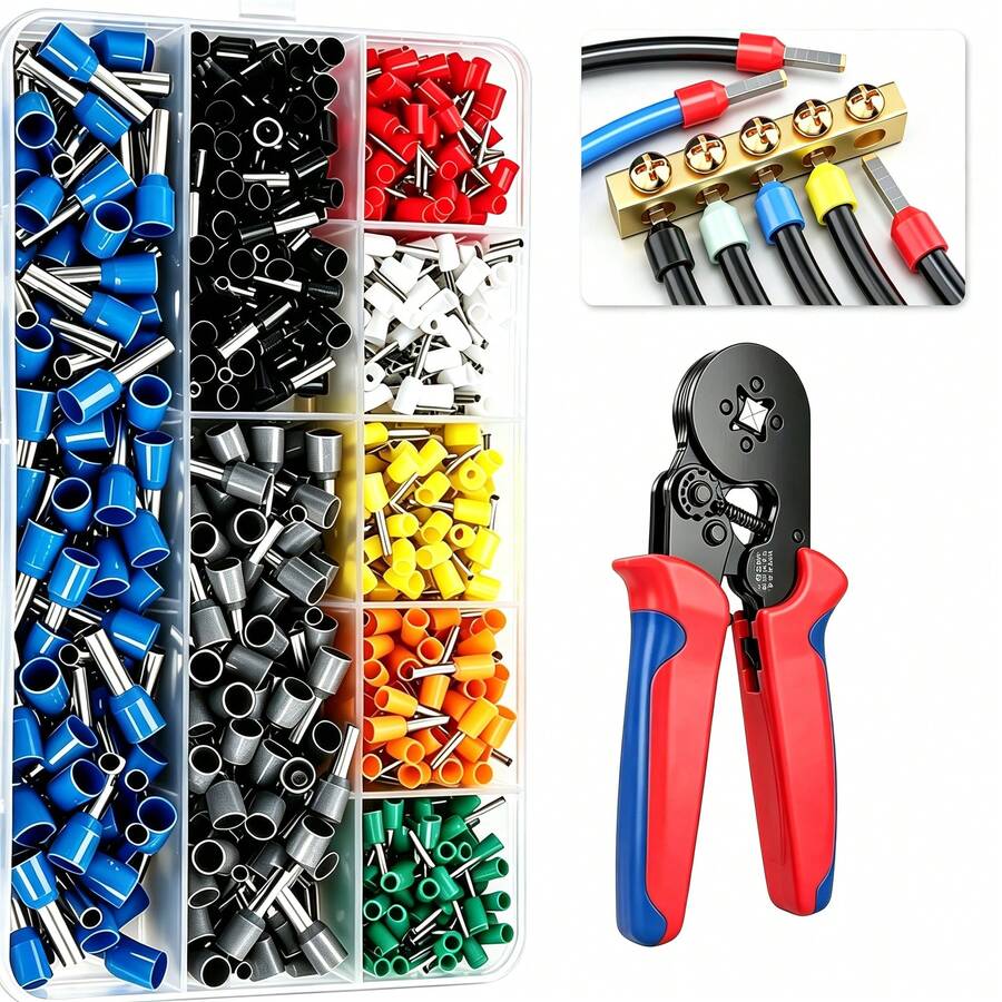 Kit Terminal Kawat VE Warna Campuran 200pcs & 800pcs dengan Alat Crimping Profesional, Terminal Cold Press Tubular Terisolasi 0,5-10mm², Konektor Ujung Kawat Inti Tembaga Penuh, Cocok untuk Dekorasi Rumah, Instalasi Listrik, Pencahayaan Latar Belakang Liburan DIY