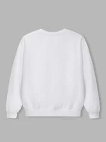 Girls' Sweet Pink Butterfly & Star Print Pullover Sweatshirt, Loose Fit Long Sleeve Crew Neck Top - White - View 6