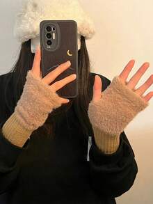 1 Pair Soft Faux Mink Fur Half-Finger Gloves, Ribbed Cuff Wrist Warmers, Unisex Autumn/Winter Knitted Touchscreen Fingerless Gloves For Daily Outdoor, Student Writing, Phone Use, Cold Protection, Versatile Christmas New Year Gift - A - View 12