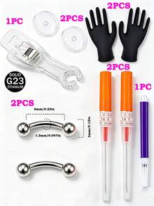 3PCS/10PCS Body Piercing Kit For Eyebrow,Rook Piercing G23 Titanium Banana Bar Eyebrow/Rook Jewelry At Home Self Body Piercer Kit - Multicolor - View 12