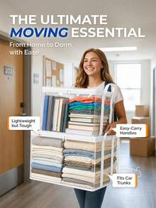4pcs Transparent White-Edged Storage Bags, Dual Handle Portable Easy Loading, Dust-Proof Organizer Bags, Large Capacity Durable Foldable, Easy Storage And Classification, Suitable For Bedroom, Classroom And Dormitory Book Moving - White - View 6