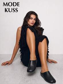 MODE KUSS 新款女款熱門極簡時尚分趾平底穆勒鞋，適合日常通勤、約會、度假穿搭，女款平底鞋，黑色套腳女鞋，穆勒鞋，優雅女鞋，分趾女鞋，可愛鞋款，平底鞋，女款露跟鞋，春秋鞋，舒適女鞋 - 黑色 - 查看 6
