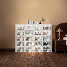 White PP ABS Foldable Shoe Storage Boxes 20 Pack Transparent Lid Stackable Organizer For Shoes Sundries Bedroom Porch - White - View 1