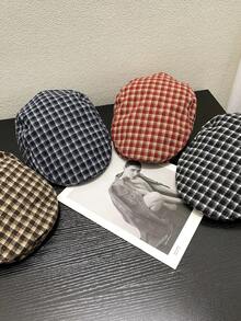 OBOVAY 1pc Men's Wool Plaid Newsboy Cap, Autumn New Vintage Artistic Flat Cap, Suitable For Daily Streetwear - Multicolor - View 9