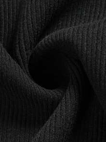 Women Fall Clothing Black Collared Button Front Long Sleeve Top, Slim Fit Ribbed Knit Shirt For Daily Office - Black - View 4