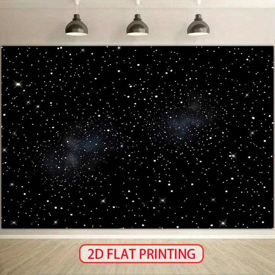 1pc Black Starry Sky Theme Banner, Made Of Polyester Material, Suitable For Birthday Parties, Starry Sky-Themed Gatherings,Dinner Settings,Background For Photography,Outdoor / Indoor.Great For Gatherings With Friends,Yard Decoration,Universal Theme.