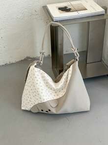 Soft Polka Dot Patchwork Hobo Shoulder Bag, Large Capacity Relaxed Style Girl Commuter Underarm Bag - Multicolor - View 1