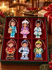 1pc Custom Kids Photo Career Christmas Ornament,Vet Chef Scientist Firefighter Astronaut Builder Custom Face Tree Decor,Holiday Keepsak,Christmas Gift - Cadet Blue - View 8