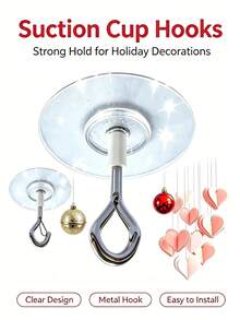 1-5pcs Heavy Duty Transparent Suction Cup Hooks, Reusable Detachable Metal Clip Suction Cup Hooks, Suitable For Glass Windows, Can Be Used In Bathroom, Kitchen, Suitable For Christmas Decorations, Christmas Bells, Holiday Ornaments. - View 4