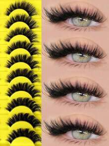 2026 New 10 Pairs Cat Eye False Eyelashes, Natural Soft Long Style, Transparent Stem, Cartoon Style, Suitable For Exaggerated Makeup, Reusable, Easy To Wear, Create Natural Makeup Effect, Suitable For Daily, Party, Wedding, Holiday And Other Occasions - Black - View 1