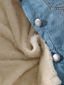 Women's Lambswool Lapel Short Jacket, Washed Distressed Drop Shoulder Loose Fit Thick Warm Workwear Jacket - Blue - View 6